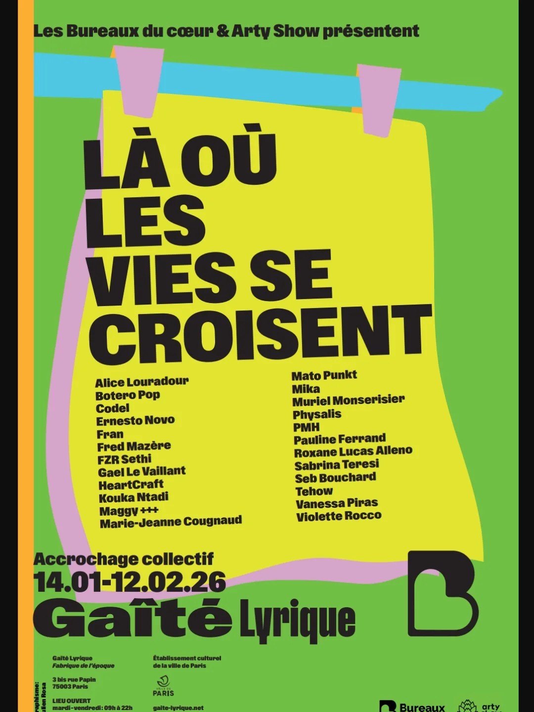 Affiche de l'exposition collective « Là où les vies se croisent » à la Gaîté Lyrique.